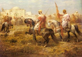 阿道夫 施賴爾 Arab Cavalry Approaching An Oasis 阿道夫 施賴爾 Arab Cavalry Approaching An Oasis